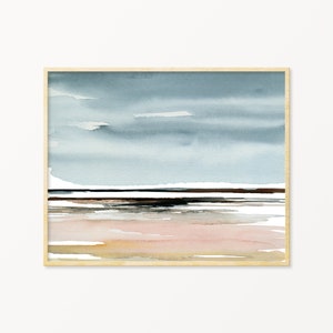 Pink Beach Landscape Print Abstract instant Download DIY Printable Wall Art Watercolor Painting Digital File Pink Blue Horizontal