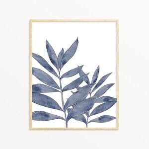 Blue Plant Printable Wall Art indigo Leaf Print Botanical Instant Download Digital Watercolor Painting Greenery Art vertical