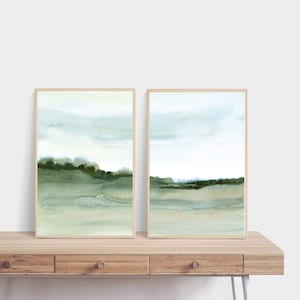 Abstract Landscape Watercolor Print Neutral Green Printable Wall Art Digital Download DIY Print Minimal Watercolor Poster Set of 2