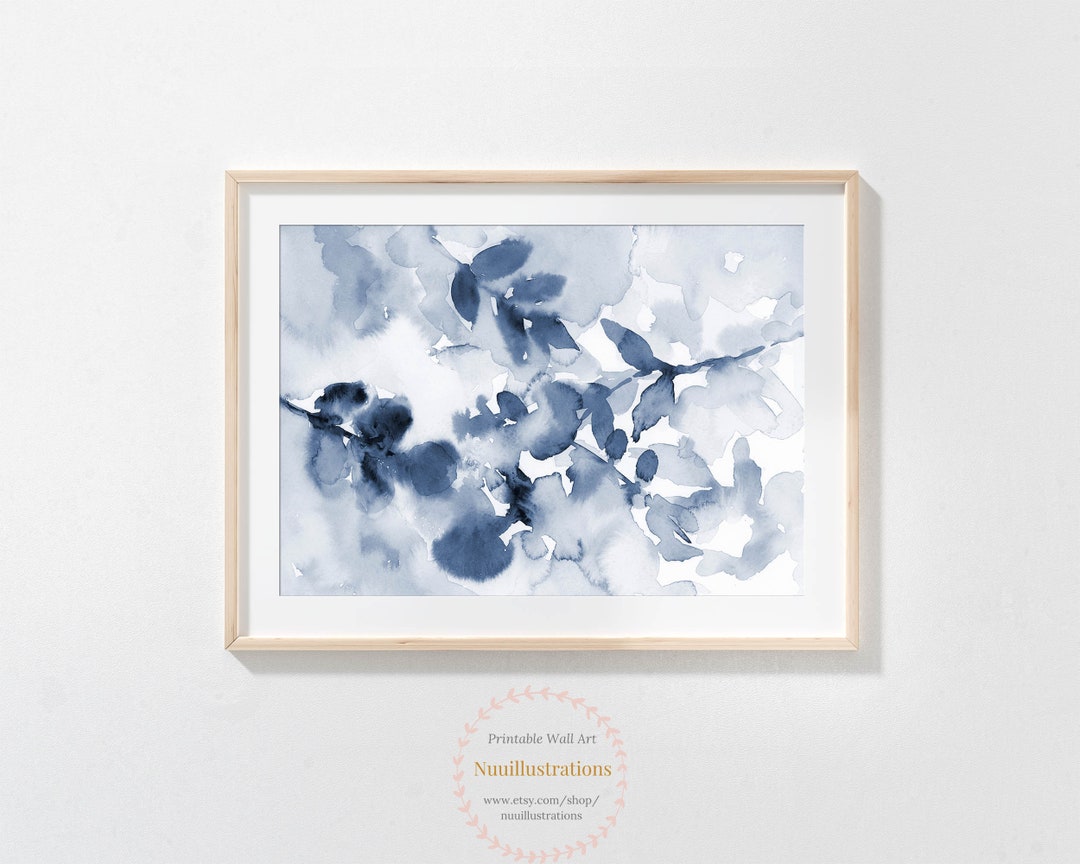 Abstract Blue Plant and Leaves Wall Art Printable Instant Download ...