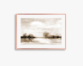 Sepia Landscape Print Minimal Abstract Landscape Printable Wall Art instant Download Watercolor Painting - Monotone Brown Landscape