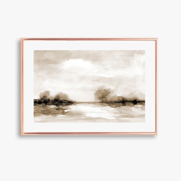 Sepia Landscape Print Minimal Abstract Landscape Printable Wall Art instant Download Watercolor Painting - Monotone Brown Landscape