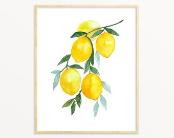 Fruit Lemon Printable Wall Art instant Download DIY Print Kitchen Art Decor Citrus Botanical Vegetable Veggies Watercolor Painting