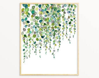 Pearl Plant Print Green Leaf Print Botanical Wall Art Printable Instant Digital Download Watercolor Painting Hanging Plant Greenery Art