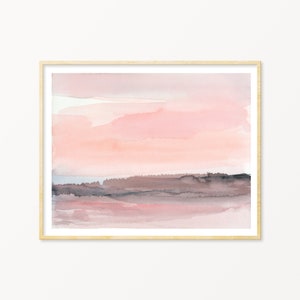 Pink Landscape Printable Abstract Art instant Download DIY Digital Print Wall Art Decor Watercolor Painting - Soft Pastel Pink - Horizontal