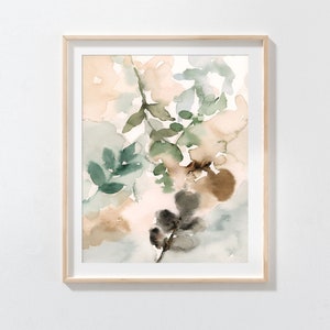 Abstract Plant and Leaves Boho Wall Art Printable Download Print Neutral House Decor Watercolor Botanical Print Soft Pastel Earth Tone