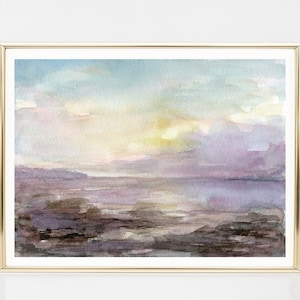 Seascape Landscape Print instant Download DIY Printable Wall Art Decor Digital Watercolor Painting Neutral Purple Blue (Heavy Paper Texture)