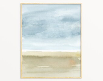 Landscape Print Abstract Soft Printable Watercolor Minimalist Print instant Download Wall Art Print Pastel Bedroom Print Blue Beige Print