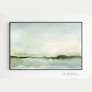 Minimalist Green Landscape Printable Downloadable Wall Art Print Instant Digital Download Watercolor Neutral Soft Green Poster
