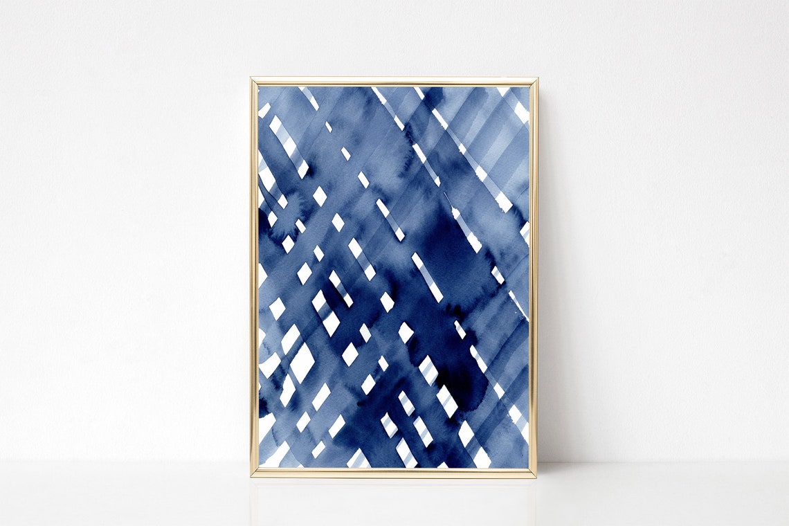 Abstract Blue Watercolor Wall Art DIY Print Indigo Navy Blue Etsy