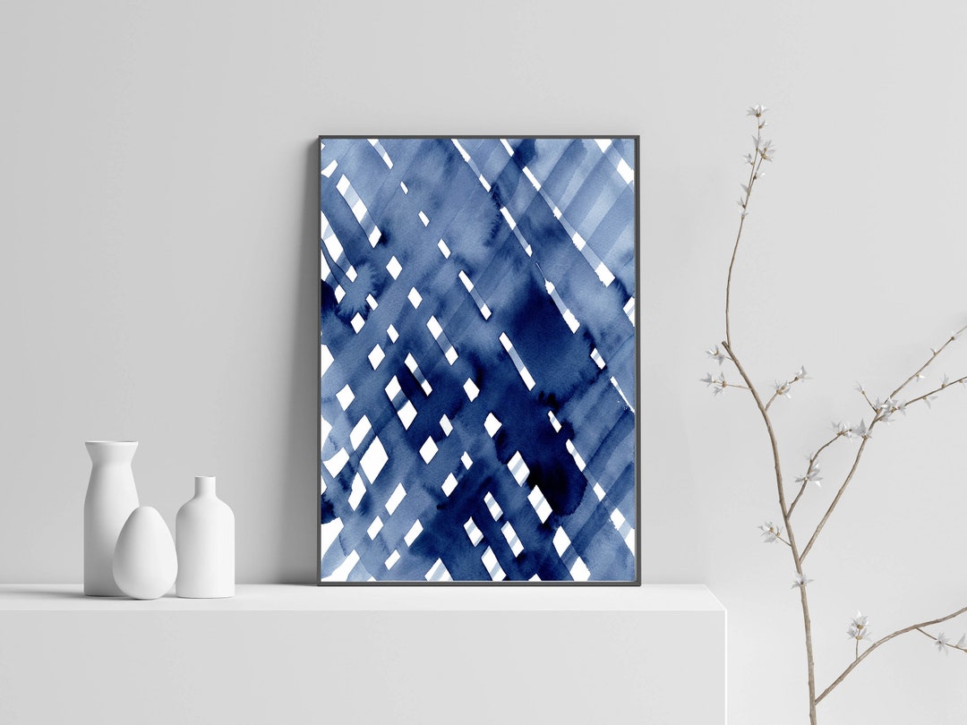 Abstract Blue Watercolor Wall Art DIY Print Indigo Navy Blue Printable