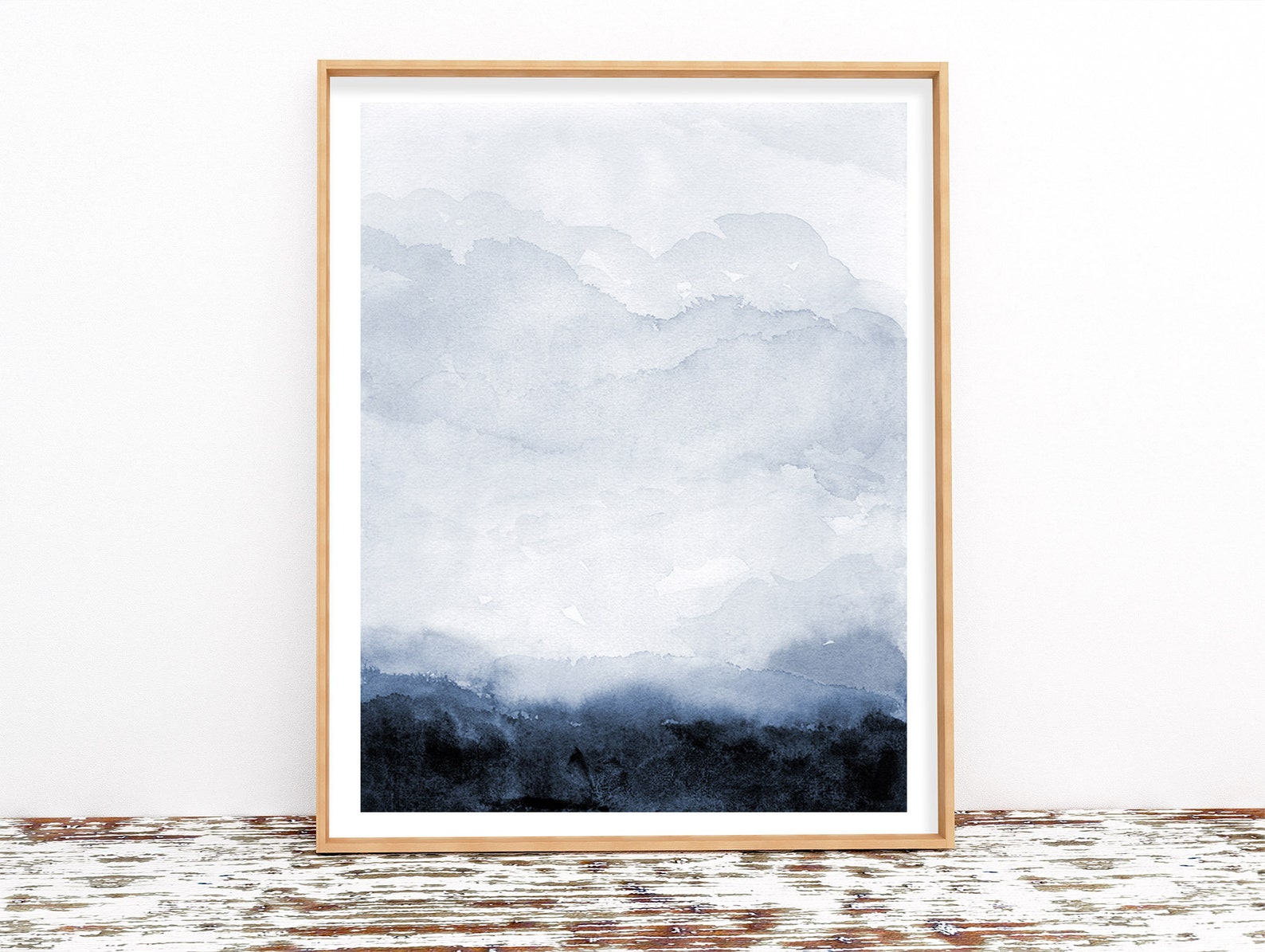 Blue Landscape Wall Art Print Minimal Abstract Monotone Etsy