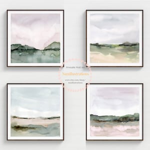 Abstract Landscape Print Set of 4 Printable Wall Art Downloadable Neutral Watercolor 16x16 or Request your Size square or rectangular