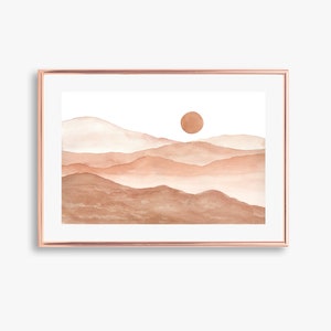 Boho Mountain Sun Landscape Print Digital Download DIY Poster Terracotta Burnt Orange Hand Painted Abstract Watercolor Printable Wall Art