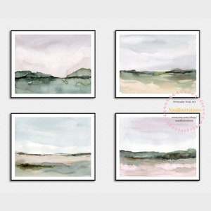 Abstract Watercolor Landscape Set of 4 – Neutral Minimalist Wall Art (Digital Download)