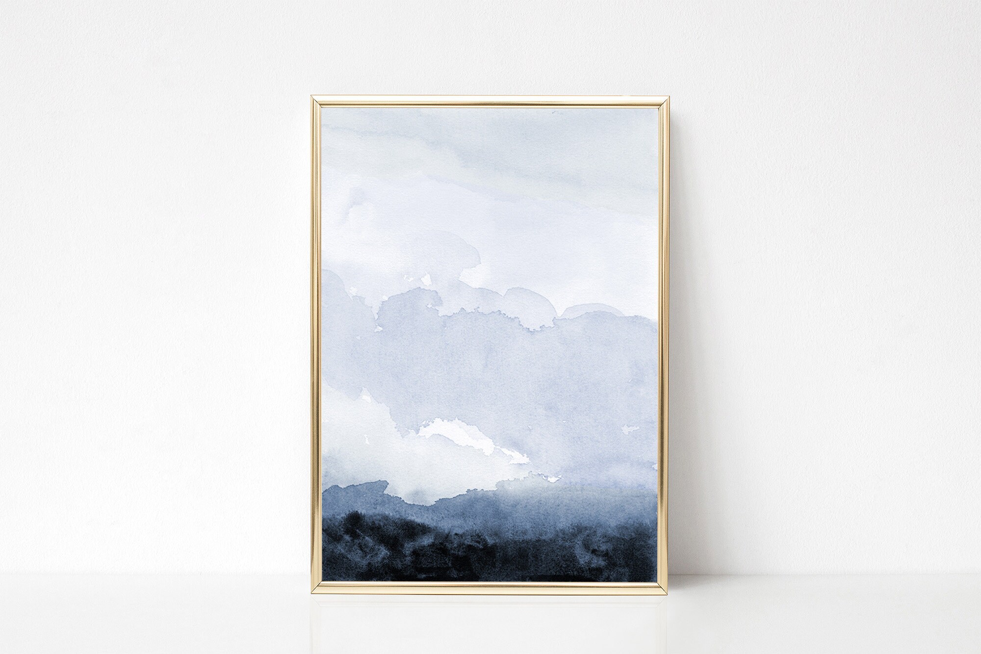 Blue Landscape Wall Art Print Minimal Abstract Monotone Etsy