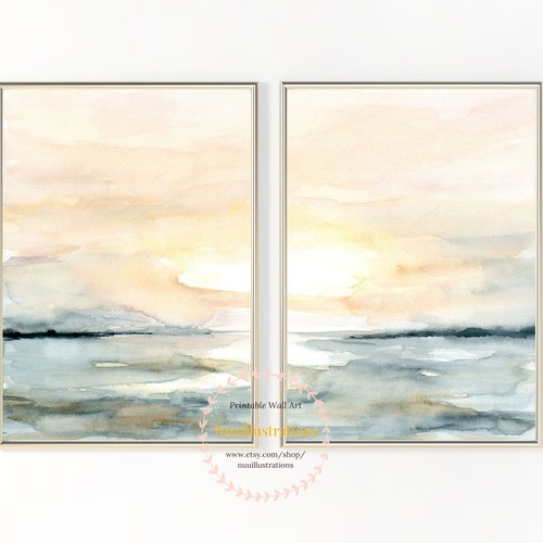 Watercolor Landscape Printable Wall Art Set of 2 Abstract Etsy