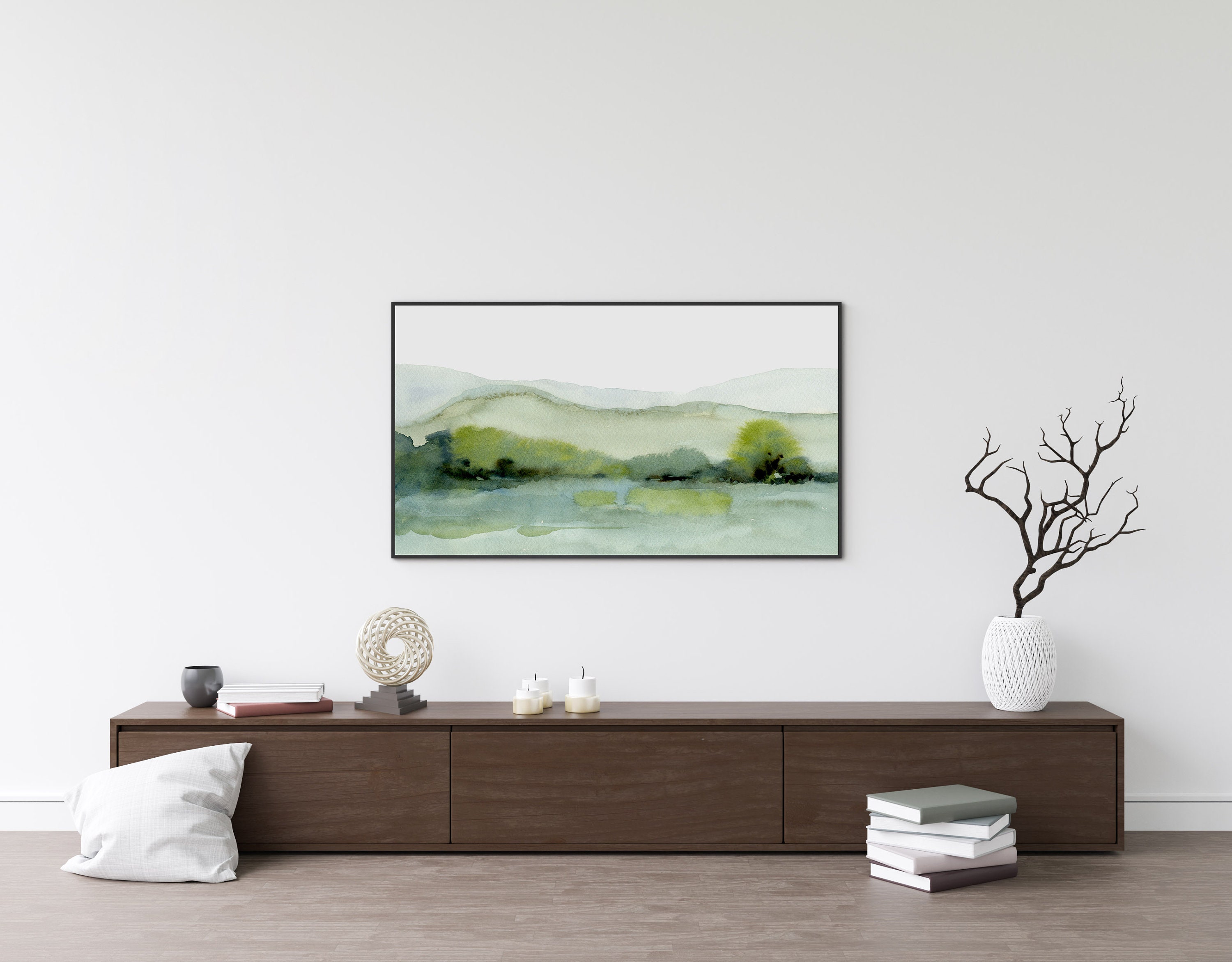 Frame TV Art Watercolor Landscape Green Neutral Landscape | Etsy
