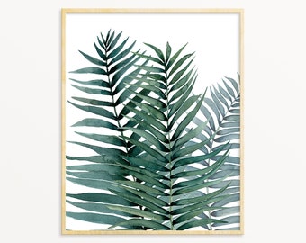 Palm Leaves Wall Art Printable Botanical Print Instant Download Watercolor Tropical Plant Leaves Print Greenery Art Green Leaf