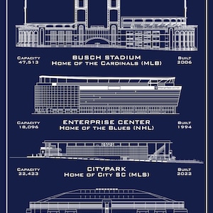 St. Louis Sports Stadiums and Arenas Print - 20x30