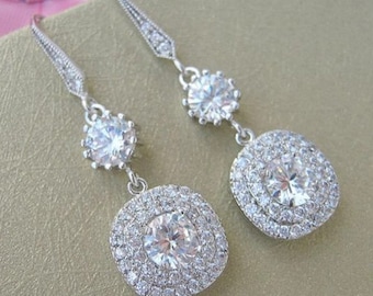 Bridal Drop Earring Crystal Teardrop Dangle CZ Earring Wedding Jewelry