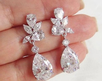 Bridal Drop Earring Crystal Teardrop Dangle CZ Earring Wedding Jewelry