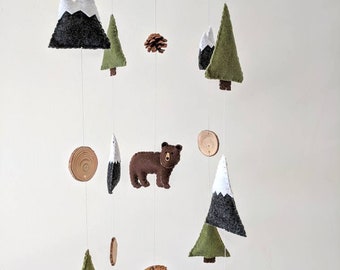 Bear Baby Mobile, Mountain Baby Mobile, Woodland Nursery Decor, Baby Shower Gift, Felt Mobile, Woodland Mobile, Outdoor Adventure Nursery