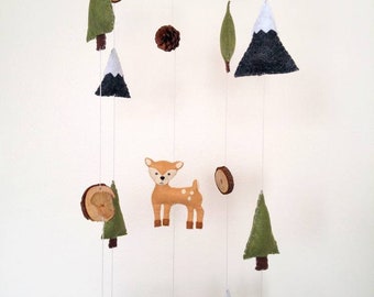 Deer Baby Mobile, Mountain Baby Mobile, Woodland Nursery Mobile, Baby Boy Mobile, Felt Mobile, Woodland Animal Decor, Baby Shower Gift