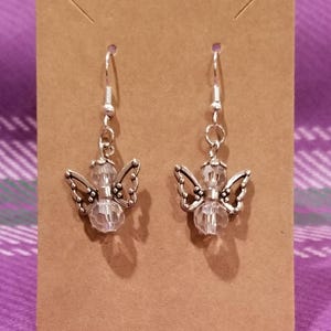 Angel Earrings: Crystal with Silver Wings
