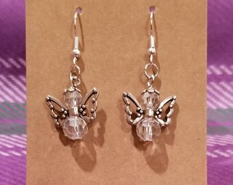 Angel Earrings: Crystal with Silver Wings