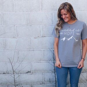 Anchored in Hope Comfort Colors T-Shirt Grey Mountains Psalm 121 Isaiah 40:31 Trendy T-Shirt Faith Based Shirt Hope Shirt image 4