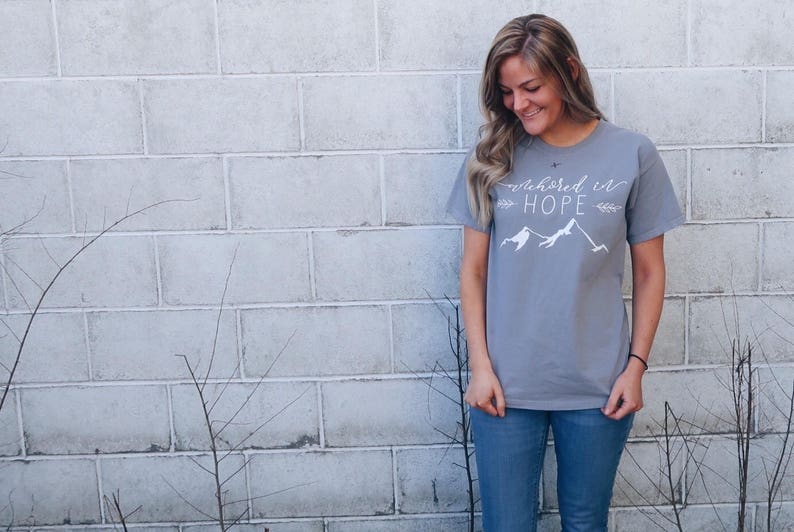 Anchored in Hope Comfort Colors T-Shirt Grey Mountains Psalm 121 Isaiah 40:31 Trendy T-Shirt Faith Based Shirt Hope Shirt image 4