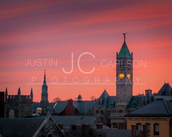 Downtown Lowell Skyline at Sunset