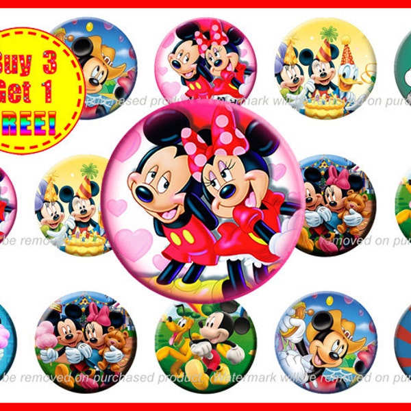 Mickey Mouse 1 inch Bottle Cap Images - Mickey Mouse Images - Instant Download - High Resolution Images - Buy 3, Get 1 FREE