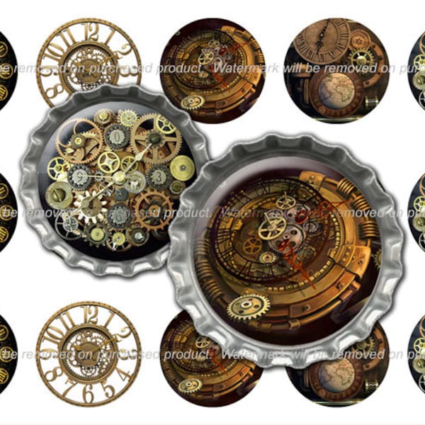 SteamPunk Bottle Cap Images - SteamPunk - Instant Download - High Resolution Images - Buy 3, Get 1 FREE