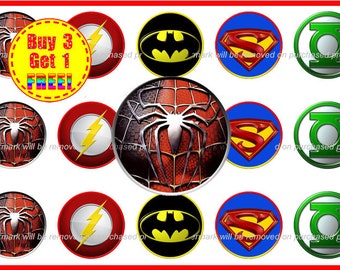 SuperHeros 1 inch Bottle Cap Images - Super Heros - Instant Download - High Resolution Images - Buy 3, Get 1 FREE