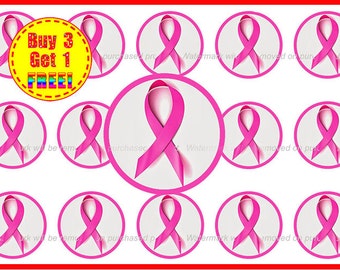 Breast Cancer Awareness Bottle Cap Images - Instant Download - High Resolution Images - Buy 3, Get 1 FREE