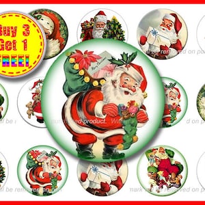 Peut inclure: Un ensemble de 12 cercles de papier ronds sur le thème de Noël avec des illustrations vintage de Père Noël, de rennes et d'autres images de fêtes. Les cercles sont parfaits pour l'artisanat, le scrapbooking et d'autres projets de bricolage.