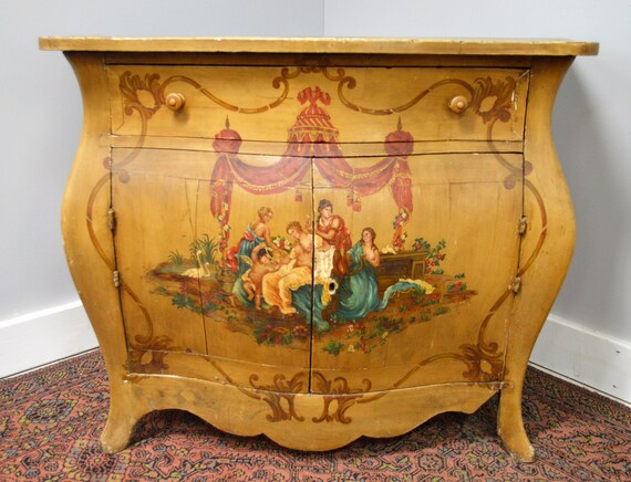 19th Century Bombe Commode Chest French Nude Cupid Painting Etsy