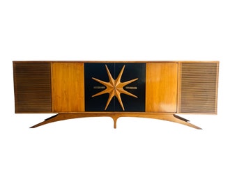 Mid Century Modern Sculptural Credenza / Stereo Cabinet in Walnut in the Manner of Vladimir Kagan