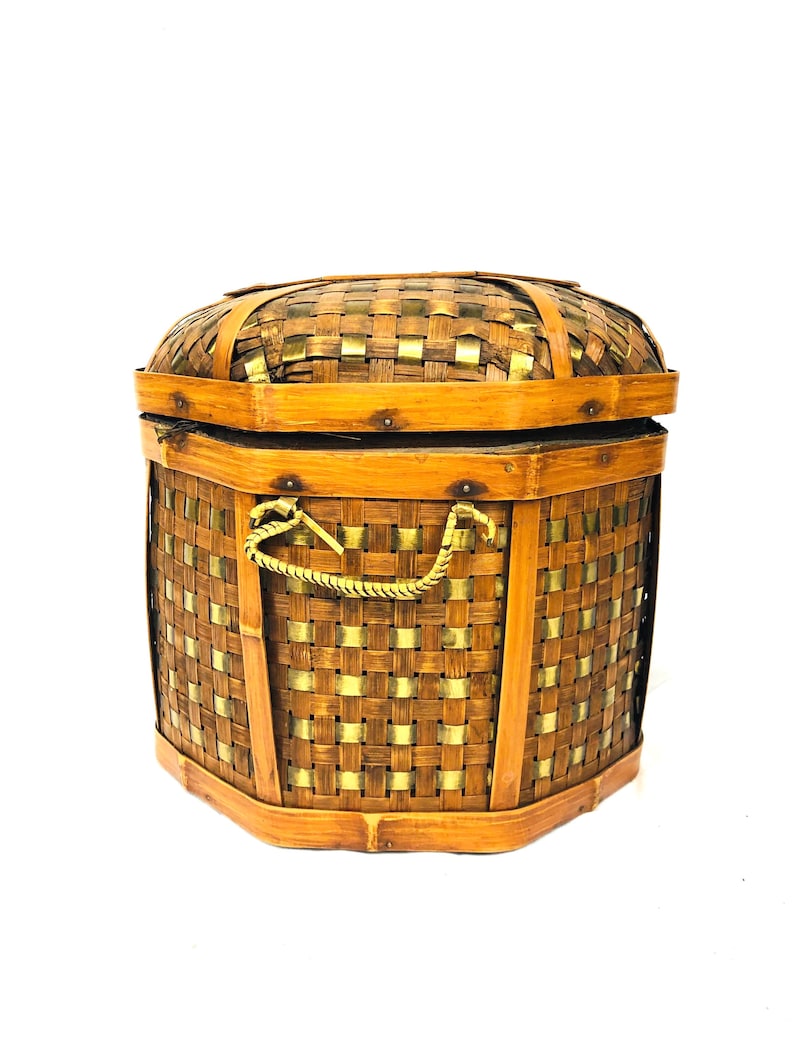 Handmade Brass & Wood Basket With Lid Etsy