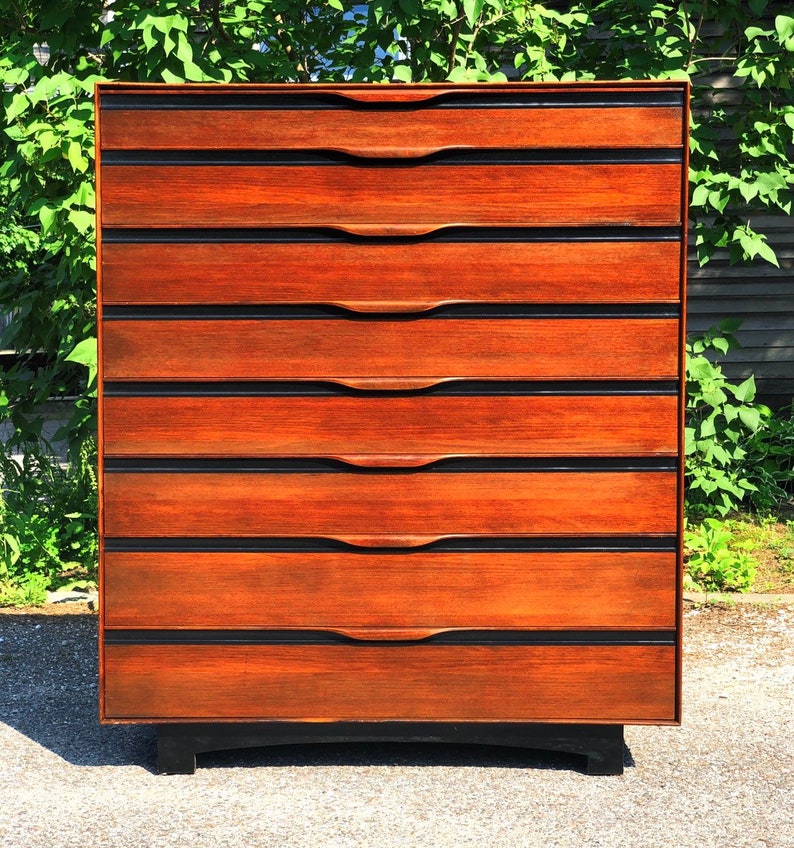 Mid Century Modern Tall Walnut Dresser By John Stuart Etsy