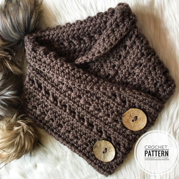 Crochet Hannah*Utz cowl pattern/Digital Download/PATTERN ONLY/col cowl/Crochet cowl/coconut button/neck warmer/Triangle Scarf