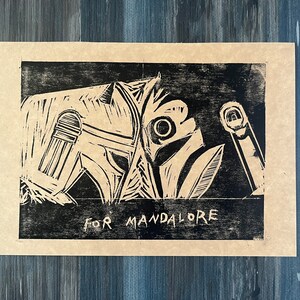 Pour Mandalore : Estampe originale découpée Lino