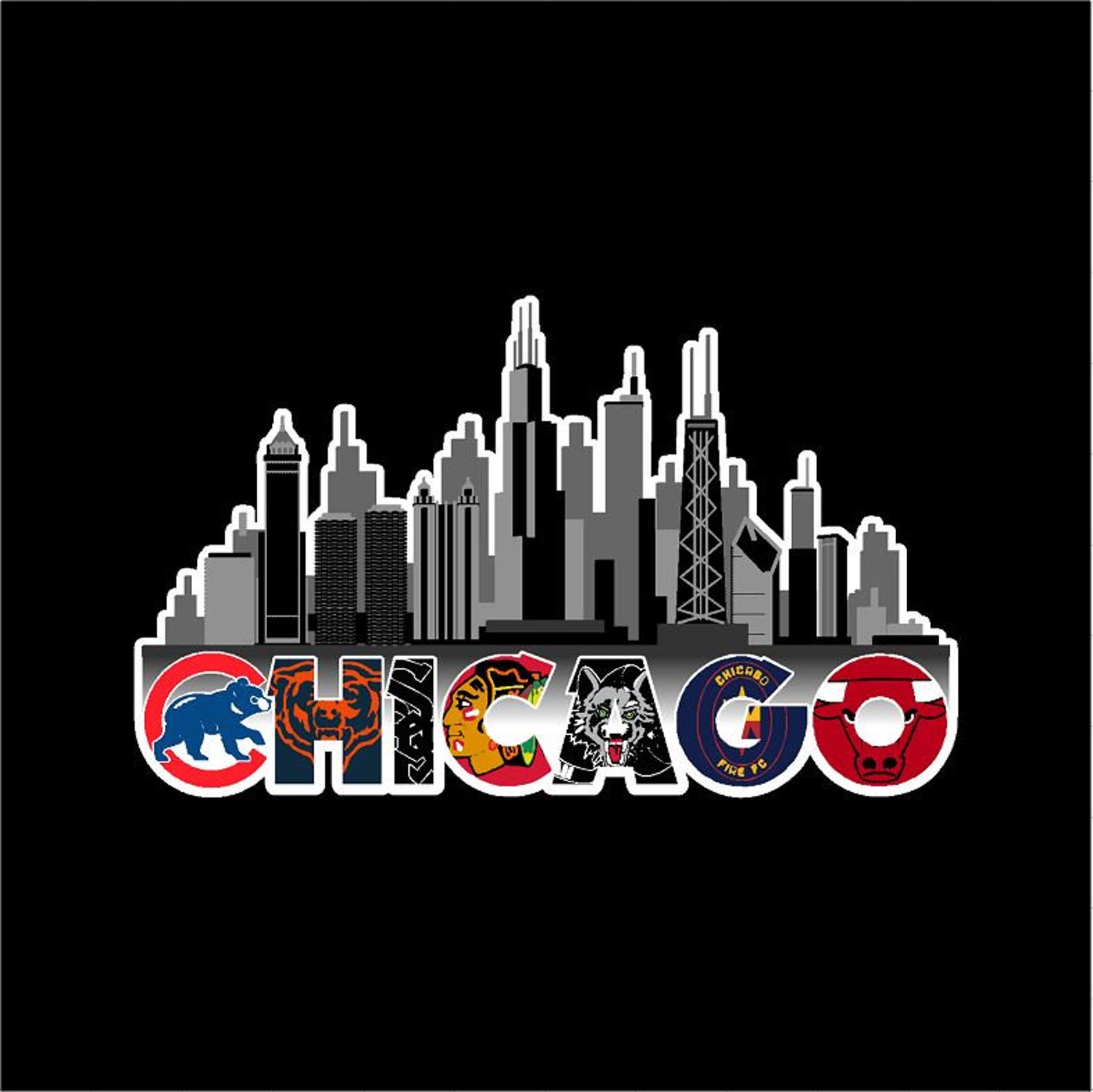 Chicago Skyline Sport Team Logos Etsy