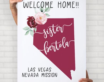 Missionary State Poster | Missionary Homecoming Poster | LDS Sign | LDS Mission Sign | Missionary Flower Poster | Welcome Home Sign |Cursive