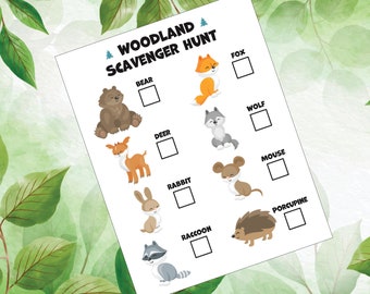 Woodland Creatures Scavenger Hunt | Birthday Party Game | Camping Scavenger Hunt | Baby Shower Game | Animal Hide and Find Game