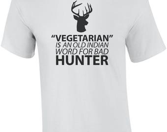 Vegetarian = Indian for Bad Hunter~Embroidered Patch~3" X 1 7/8"~Iron or Sew On Vegetarian = Indian for Bad Hunter~Embroidered Patch~3" X 1 7/8"~Iron or Sew On