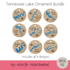 Adornos de lago de Tennessee (TN) en 3D - Descarga digital - Archivo SVG vectorial - Archivo Glowforge