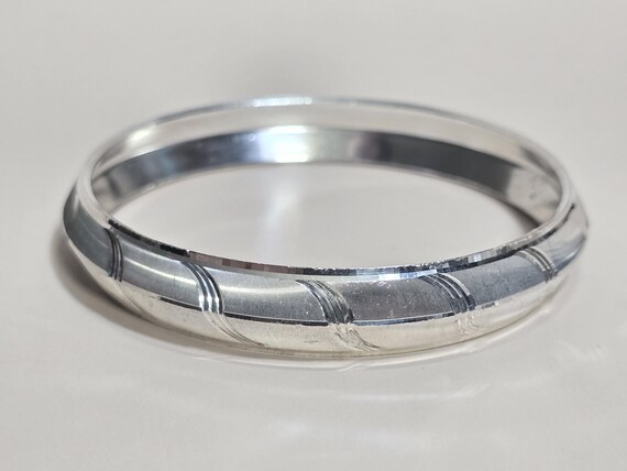 Vintage Fine Silver Textured Stackable Bangle Bra… - image 6